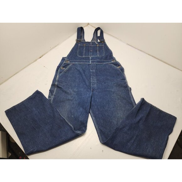 Big Mac Bib Mens Overalls Denim Square Bak Button Fly USA Made 42-44 x 32" - Picture 1 of 11